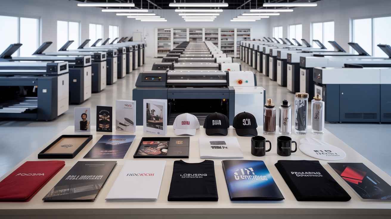 Professional printing facility with equipment and finished materials
